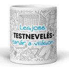 Legjobb testnevelés-tanár a világon feliratú kerámia bögre focikapu és sporteszközök grafikájával