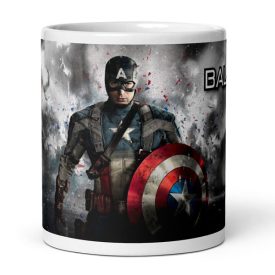 Amerika Kapitány és Bosszúállók panoráma bögre parázsló Avengers logóval és egyedi névvel