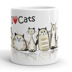 Játékos macskacsordás skicc mintás egyedi neves „I Love Cats” bögre