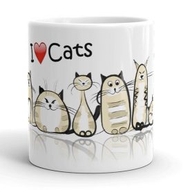 Játékos macskacsordás skicc mintás egyedi neves „I Love Cats” bögre
