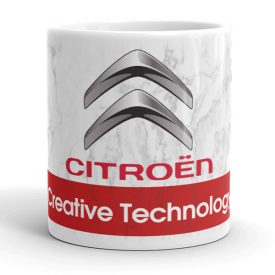 Citroën logó créative technologie felirattal piros sávos márvány mintás egyedi neves 360 fokos mintás bögre