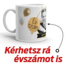 Boldog születésnapot fényképes és egyedi számmal kérhető fehér márvány arany bögre