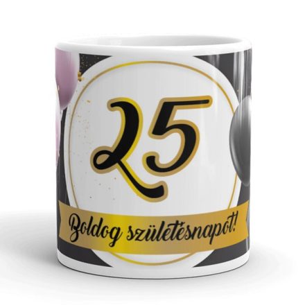 Boldog születésnapot egyedi számmal és névvel kérhető elegáns lufis bögre