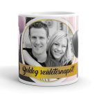 Boldog születésnapot fényképes és egyedi számmal kérhető rózsaszín fekete lufis bögre