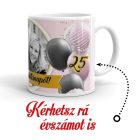 Boldog születésnapot fényképes és egyedi számmal kérhető rózsaszín fekete lufis bögre