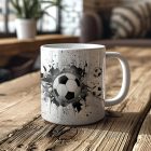 Egyedi névre szóló absztrakt fekete-fehér fröccsenő festék és focilabda mintás kerámia sport bögre