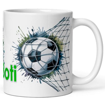 Focis bögre – hálós gólos design, egyedi névvel