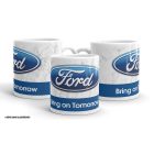 Ford logó bring on tomorrow felirattal kék sávos márvány mintás egyedi neves 360 fokos mintás bögre