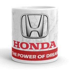 Honda logó the power of dreams felirattal piros sávos márvány mintás egyedi neves 360 fokos mintás bögre