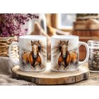 Akvarell vágtázó barna lovas egyedi neves bögre