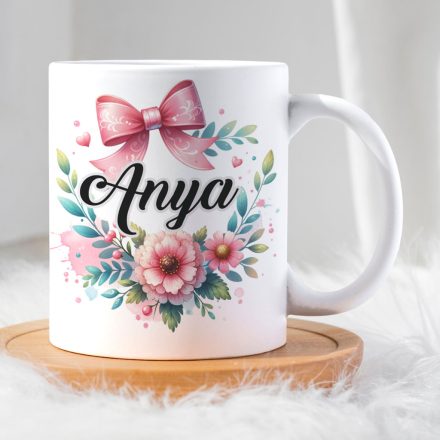 Anya virágos bögre masnival – ajándék édesanyáknak