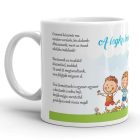 A legkedvesebb óvónéninek feliratú színes kerámia ballagási bögre egymás kezét fogó ovis gyerekek és kiskutya rajzolt grafikájával