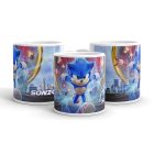 Sonic mintás bögre egyedi névvel feliratozva ajándék ötletként a kék sündisznó videojáték és mozi karakterével