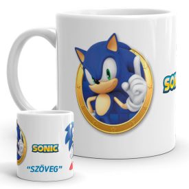 Sonic a sündisznó gyerek bögre arany gyűrűvel,  és egyedi kék névvel