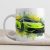 Lime zöld Lamborghini szuperautó sportkocsi akvarell hatással egyedi neves 360 fokos mintás bögre