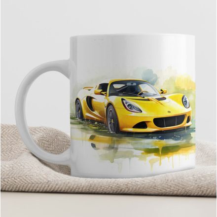 Lotus Elise sportautó akvarell hatással egyedi neves 360 fokos mintás bögre
