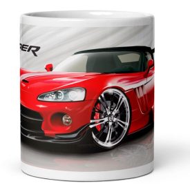  Tűzvörös dodge viper sportautó króm felnikkel és viper felirattal egyedi neves mintás fehér bögre