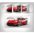  Tűzvörös dodge viper sportautó króm felnikkel és viper felirattal egyedi neves mintás fehér bögre