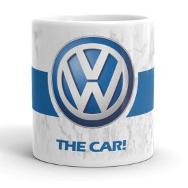 Volkswagen logó the car felirattal kék sávos márvány mintás egyedi neves 360 fokos mintás bögre