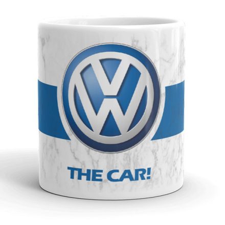 Volkswagen logó the car felirattal kék sávos márvány mintás egyedi neves 360 fokos mintás bögre