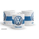 Volkswagen logó the car felirattal kék sávos márvány mintás egyedi neves 360 fokos mintás bögre